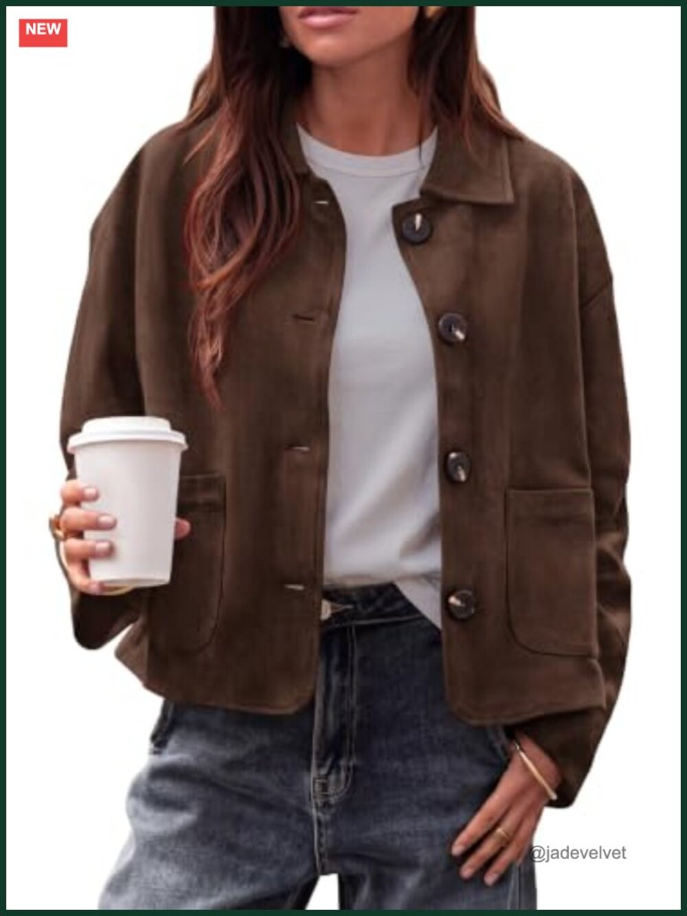 Womens Faux Suede Cropped Jacket Casual Fall Lightweight Button Front